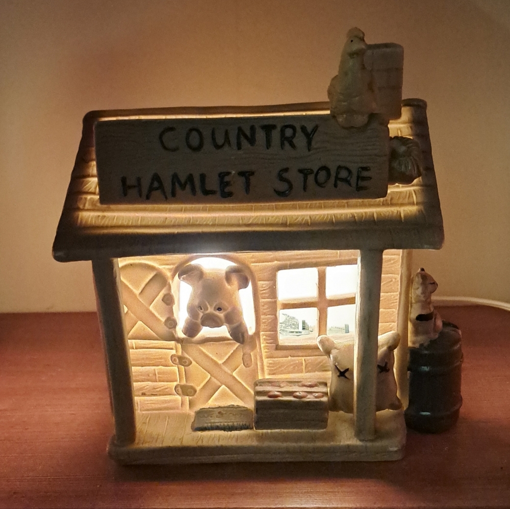 Enesco Ceramic Country Hamlet Store Lighted Decor - Music Box
